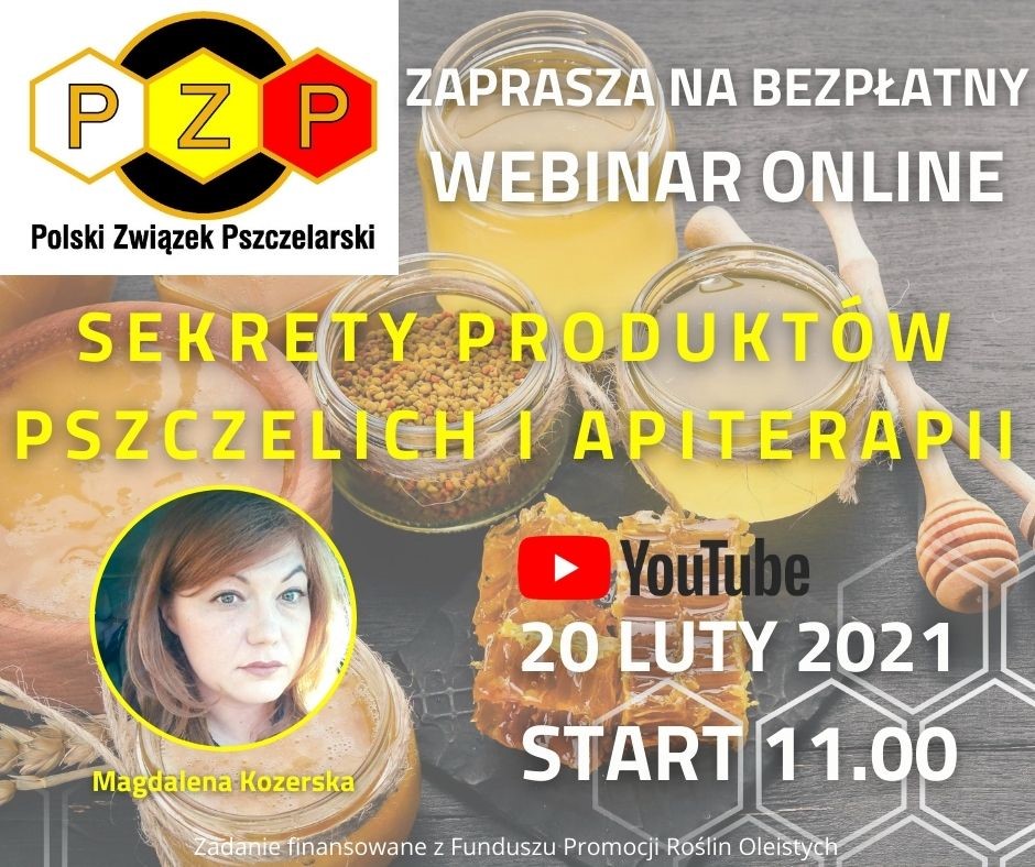 Polski Związek Pszczelarski plakat informacyjny o webinarze